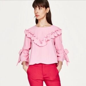 Zara pink ruffled blouse longsleeve